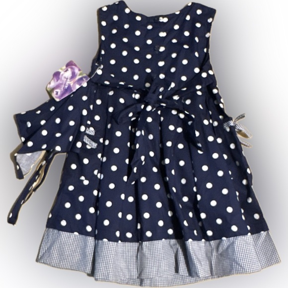 Blueberi boulevard dress navy w/polka dots & sunflower details - girl’s 4T - Picture 3 of 10